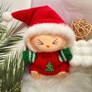 Christmas Knit Outfit for Labubu, Red Sweater & Santa Hat Set for Xmas Holidays